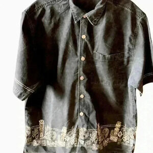 Vintage Sideout  large black‎ shirt sleeve Hawaiian totem button up shirt. Guc
